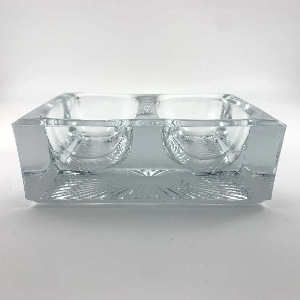 Antique Double Open Salt Cellar Starburst Pattern Heavy Pressed Glass Vintage‎